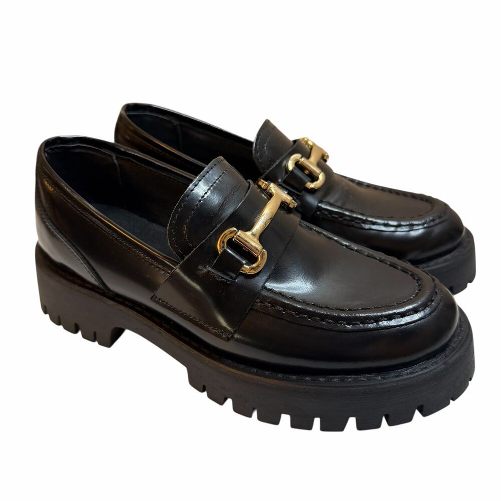 Steve Madden Black Gold Horsebit Chunky Lando Loafer Women’s 6.5 Academia Y2K